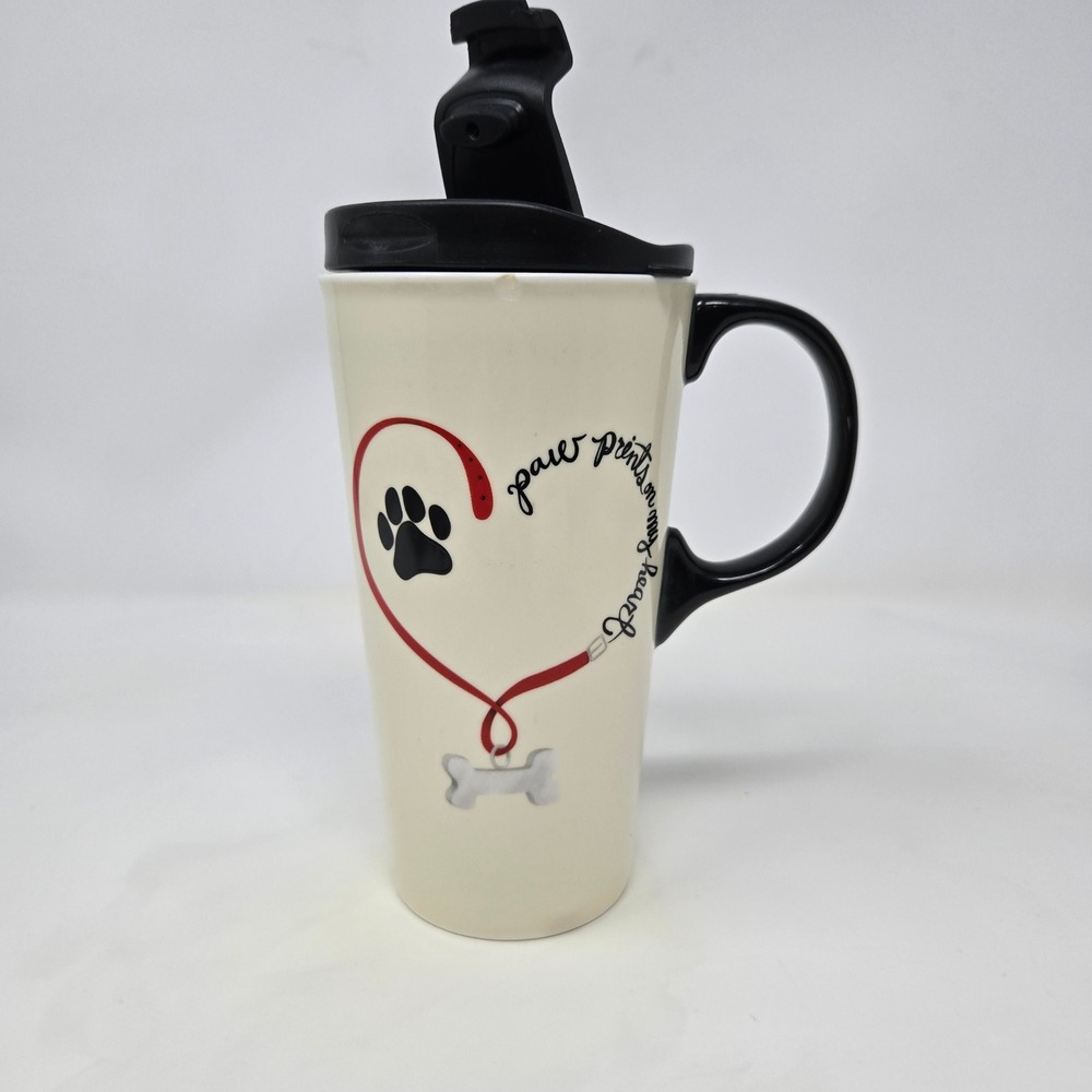 Cypress Cream‎ Heart Paw Prints Dog Lover Travel Mug Tumbler With Lid